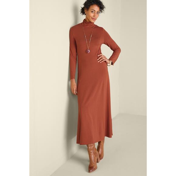 Soft Surroundings Jackie Jersey Knit Turtleneck Maxi Dress Womens XS Orange - Picture 1 of 7